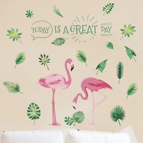 Tropical Tree Leaves flower Butterfly Flamingo Wall Stickers DIY Plant Wall Decals for Living Room Bedroom Home Decor Sticker