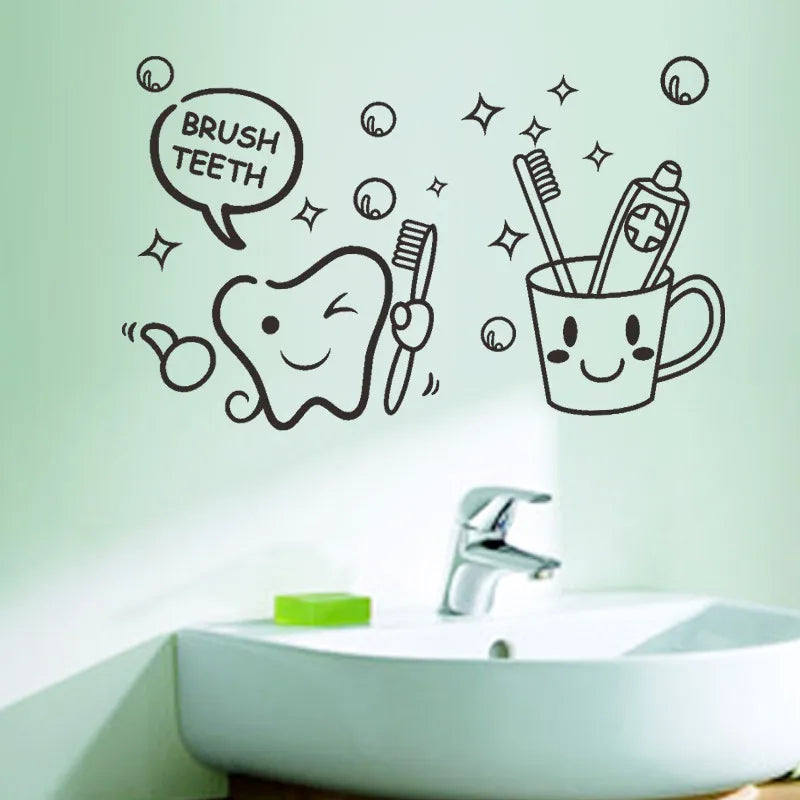 Cute modern lovely cost price Brush Teeth cute home decor wall stickers kids bathroom washroom laundry room waterproof mural art