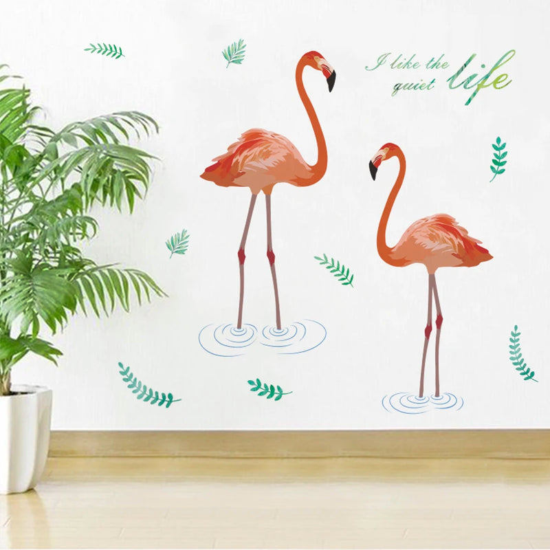 Tropical Tree Leaves flower Butterfly Flamingo Wall Stickers DIY Plant Wall Decals for Living Room Bedroom Home Decor Sticker