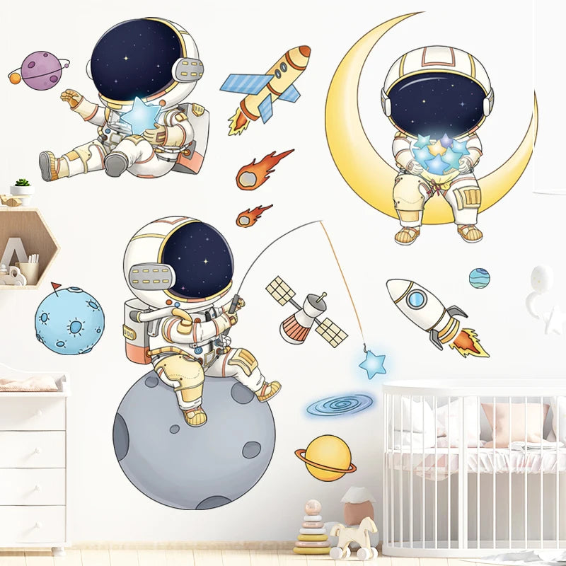 Astronaut Wall Stickers for Kids rooms Kindergarten Wall Decor Vinyl Remvable PVC Wall Decals Art Tiles Murals Home Decoration