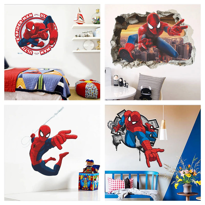 Spiderman Theme Wall Stickers For Kids Room Home Decoration 3d Cartoon Super Hero Mural Art Boys Decals Diy Anime Movie Posters