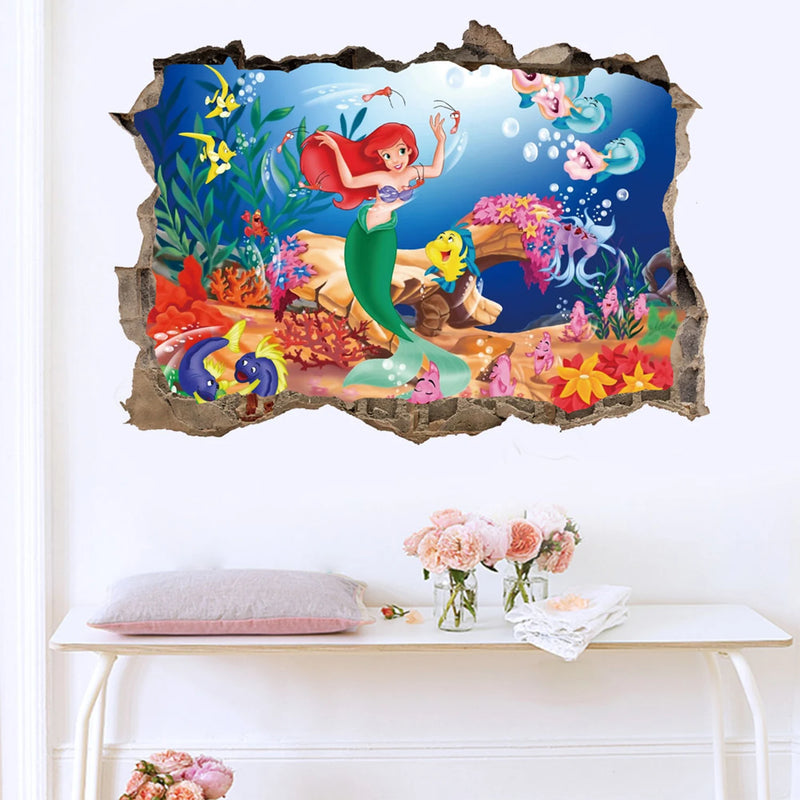 3D Mermaid Princess Underwater Scenery Porthole Wall Stickers For Girls Room Decoration Mural Art Diy Home Decals Kids Gift