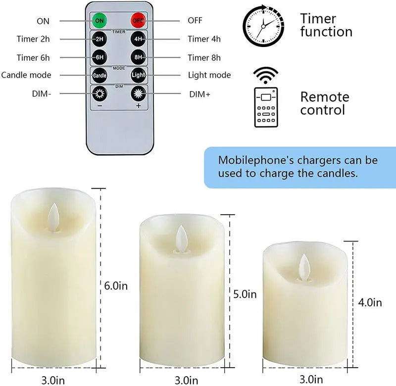 USB Rechargeable Flickering Paraffin Wax Candles Flickering Pillar Candle Remote controlled w/timer Moving Dancing wick Home Par