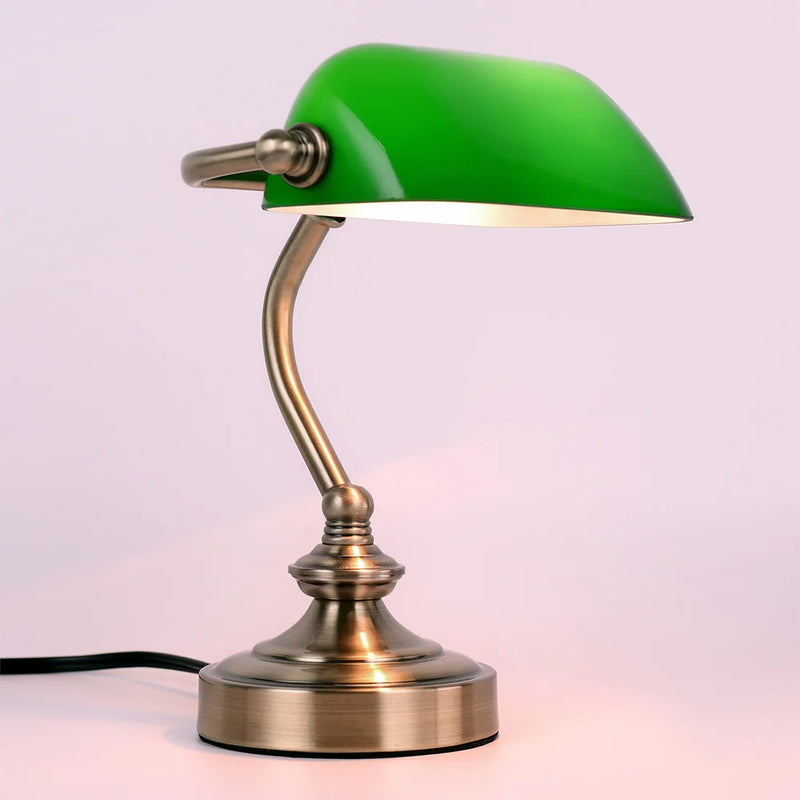 Retro G9 Mini Green Glass Lampshade Table Lamp Classic Banker Bedside Office Library Room Living Room Restaurant Cafe Desk Light