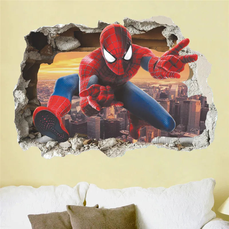 3D Spiderman Wall Stickers For Kids Room Decoration Home Bedroom PVC Decor Cartoon Movie Mural Wall Art Decals