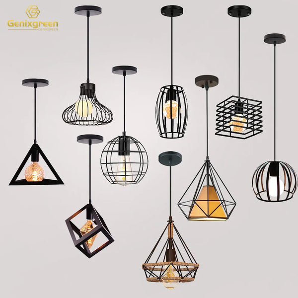 Retro Industrial Pendant Light Nordic Black Metal Cage Lighting Fixtures Iron Loft Cage Kitchen Vintage Adjustable Hanging Lamps