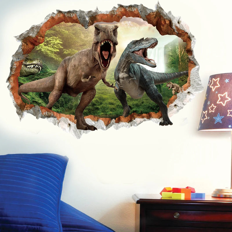 Tyrannosaurus Rex Dinosaur Animals Wall Stickers For kids Rooms Bedroom Home Decor 3d vivid Wall Decals pvc Mural Art Poster