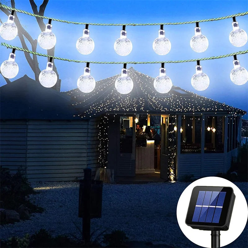 Solar String Lights Outdoor Waterproof Globe Garland Solar Powered Patio Light Decorative with 8 Lighting Modes For Garden Yard