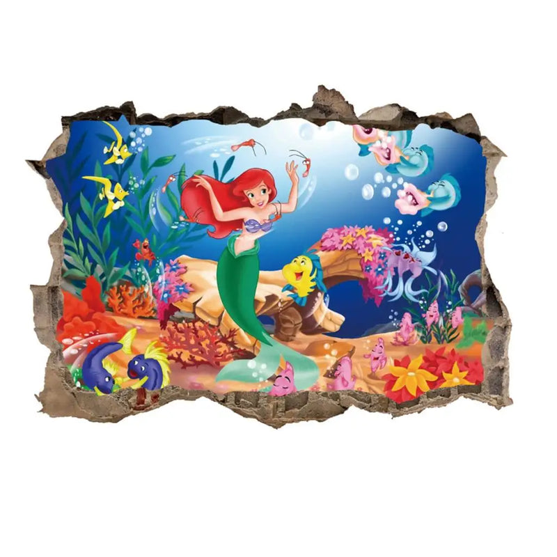 3D Mermaid Princess Underwater Scenery Porthole Wall Stickers For Girls Room Decoration Mural Art Diy Home Decals Kids Gift