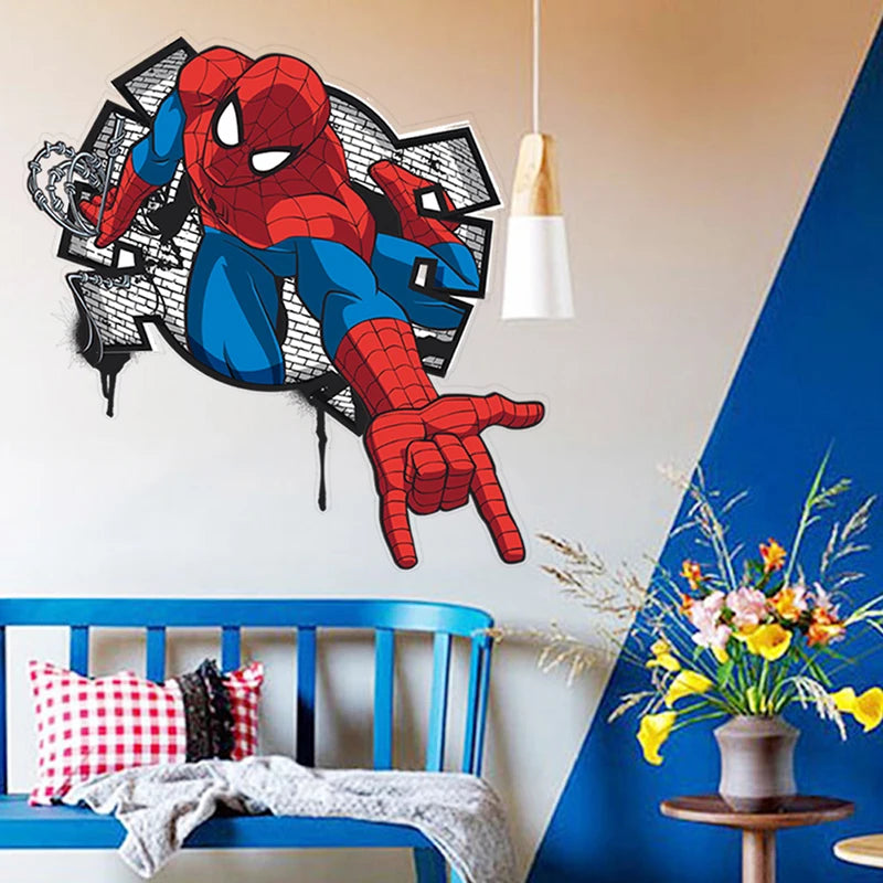 3D Spiderman Wall Stickers For Kids Room Decoration Home Bedroom PVC Decor Cartoon Movie Mural Wall Art Decals