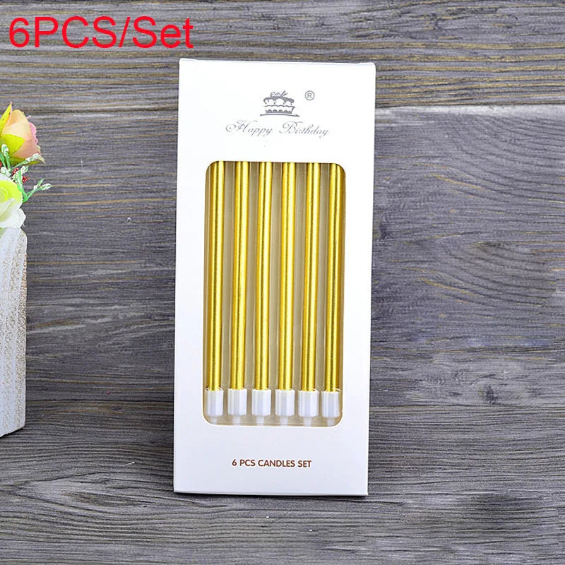 6pcs Metal Chrome Gold Silver Birthday Candles DIY Colorful Cake Decors Wedding Baby Shower Supplies Party Cake Candles Topper