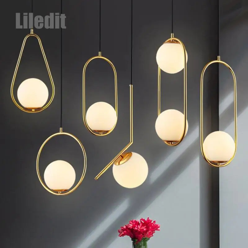 Modern Led Hanging Lamp Minimalism Metal Pendant Lights Glass Round Glass Ball Bedside Lighting Living Room Kitchen Nordic Deco