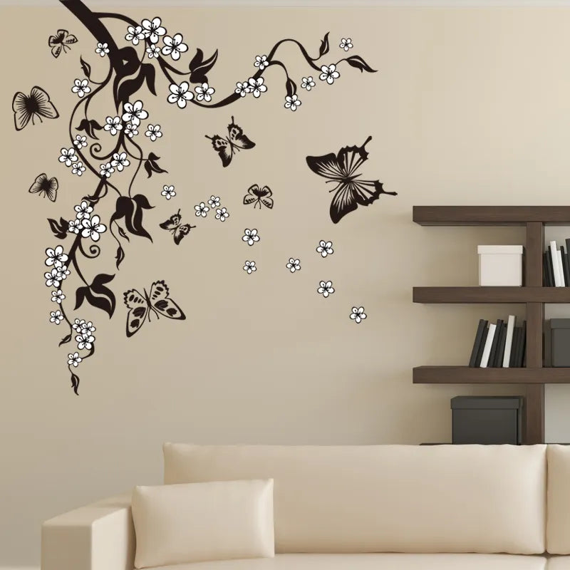 Creative Butterfly Flower Branch Decorative Wall Sticker Home Decor Living Room  Decorations Pvc Wall Decals Diy Mural Art