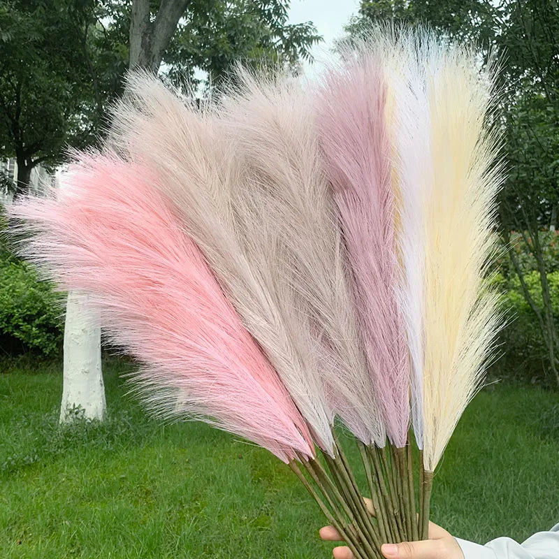 5pcs 100cm Artificial Pampas Grass Dried Reed Flowers Bouquet Wedding Party Decoration Home Room DIY Fake Plant Decor Supplies