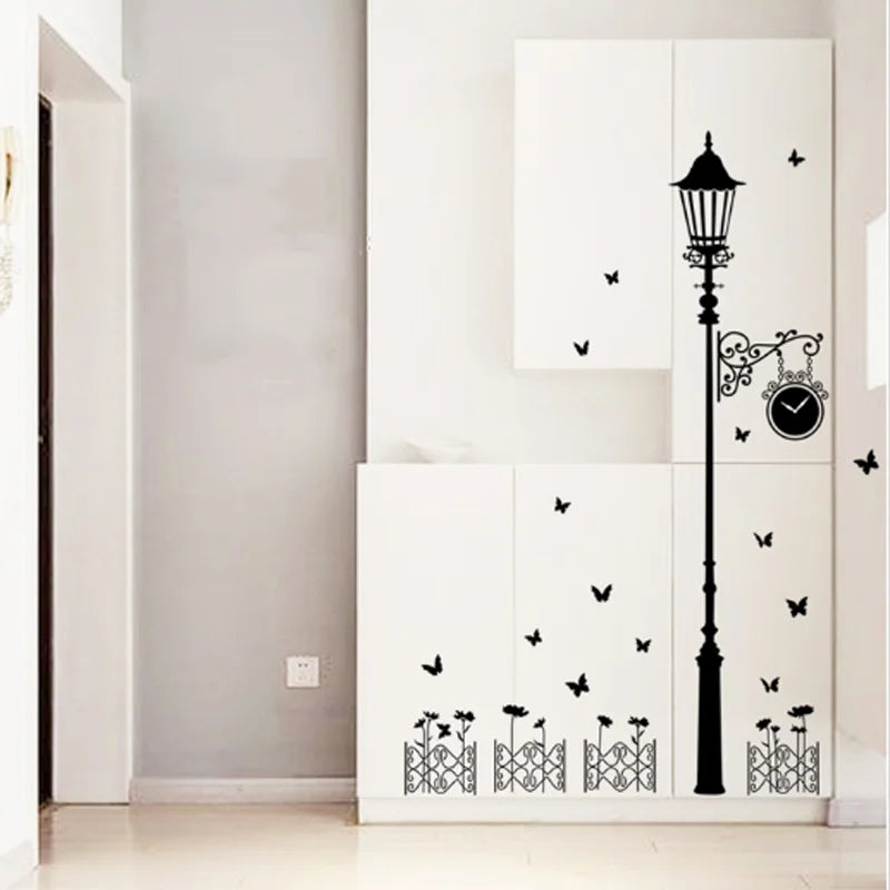 Street lamp butterfly Wall Sticker Living room Bedroom Sofa Background home decoration Vinyl Mural Art Decals Wallpaper