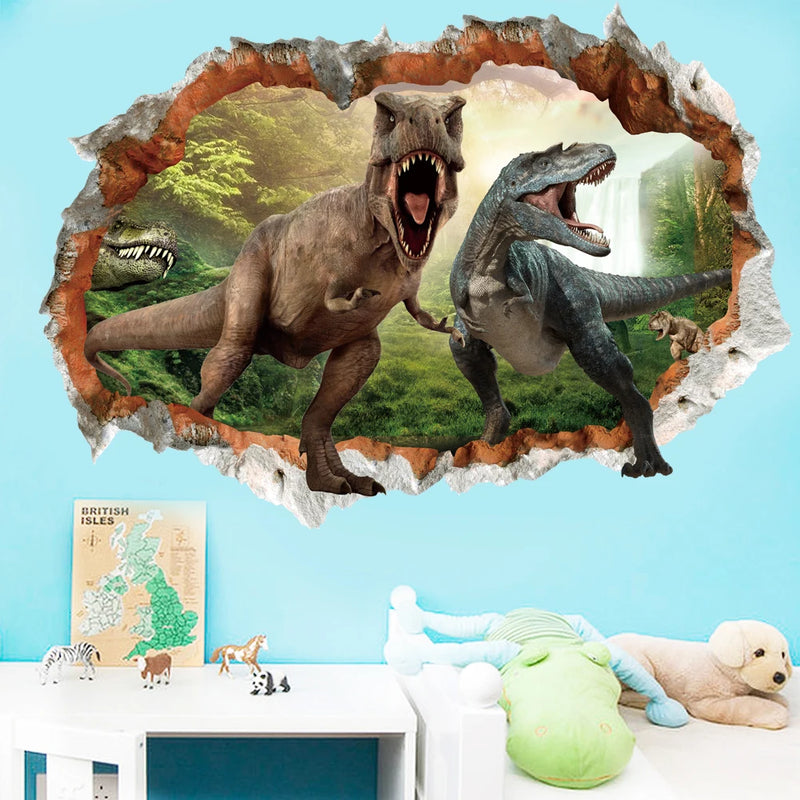 Tyrannosaurus Rex Dinosaur Animals Wall Stickers For kids Rooms Bedroom Home Decor 3d vivid Wall Decals pvc Mural Art Poster