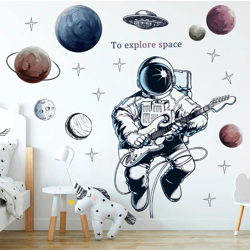 Astronaut Wall Stickers for Kids rooms Kindergarten Wall Decor Vinyl Remvable PVC Wall Decals Art Tiles Murals Home Decoration