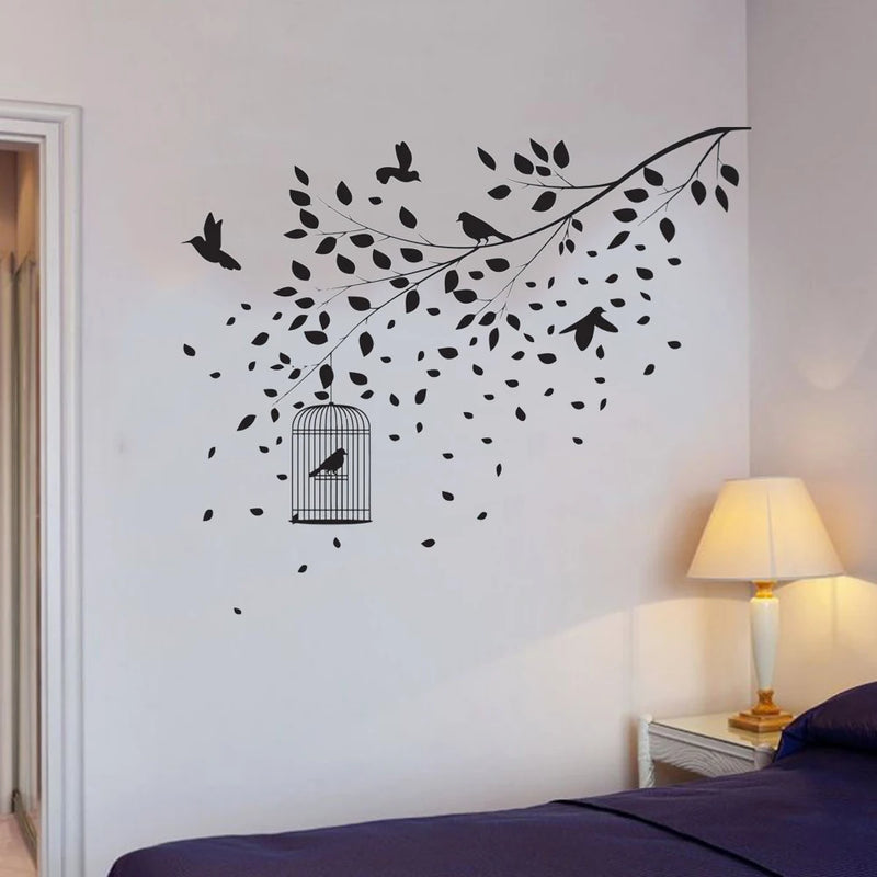 Tree Wall Decal Sticker Bedroom tree of life roots birds flying away home decor Leaves falling Wallpaper