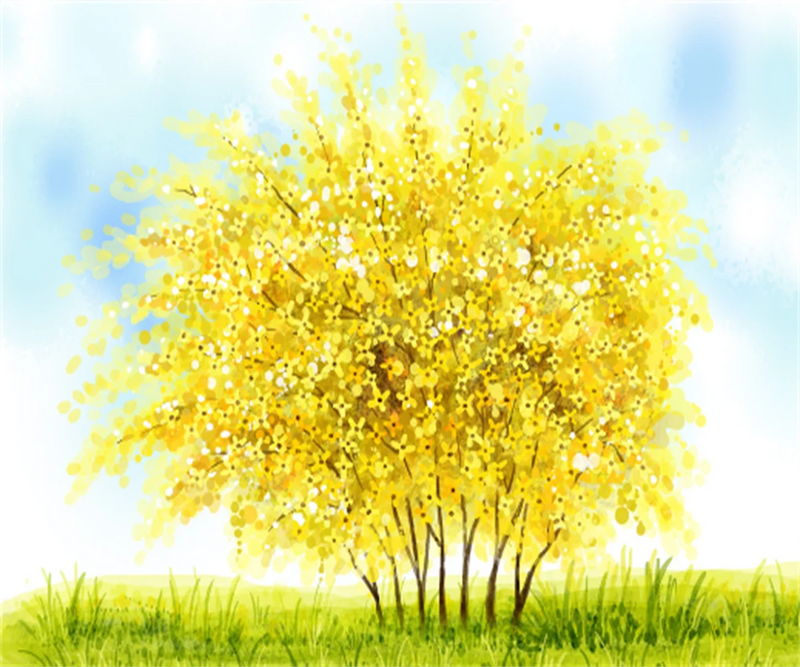 Southeast Asia hand-painted watercolor yellow big tree dreamy background wall painting custom photo wallpaper wall sticker