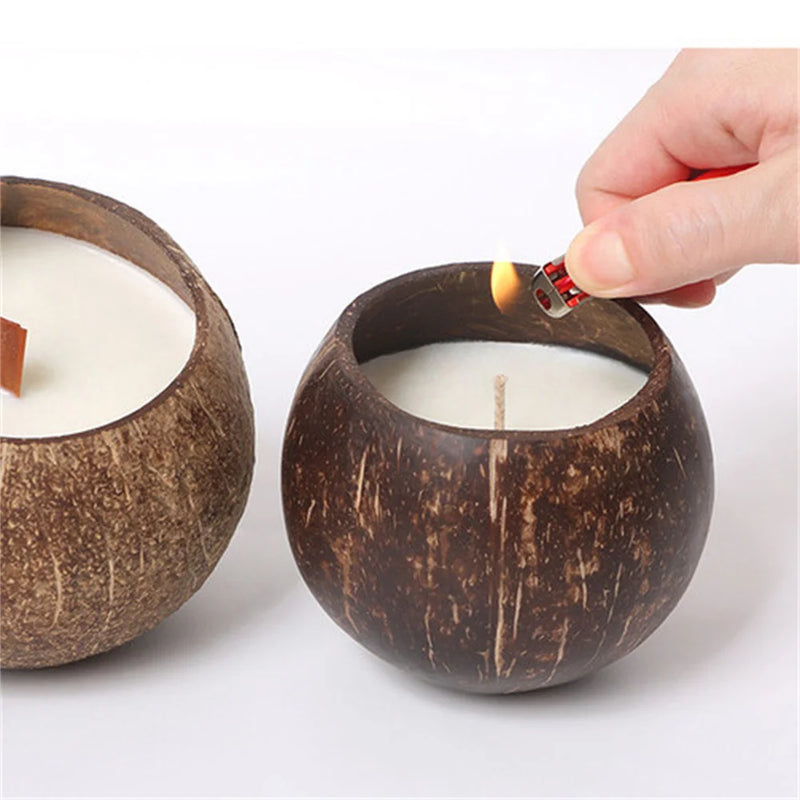 Coconut Shell Candle Holder Candlestick Natural Coconut Bowl Desk Organizer Coconut Shell Candle Holder (No Candle) Home Decor