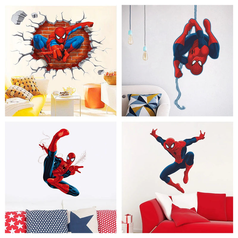 Spiderman Theme Wall Stickers For Kids Room Home Decoration 3d Cartoon Super Hero Mural Art Boys Decals Diy Anime Movie Posters