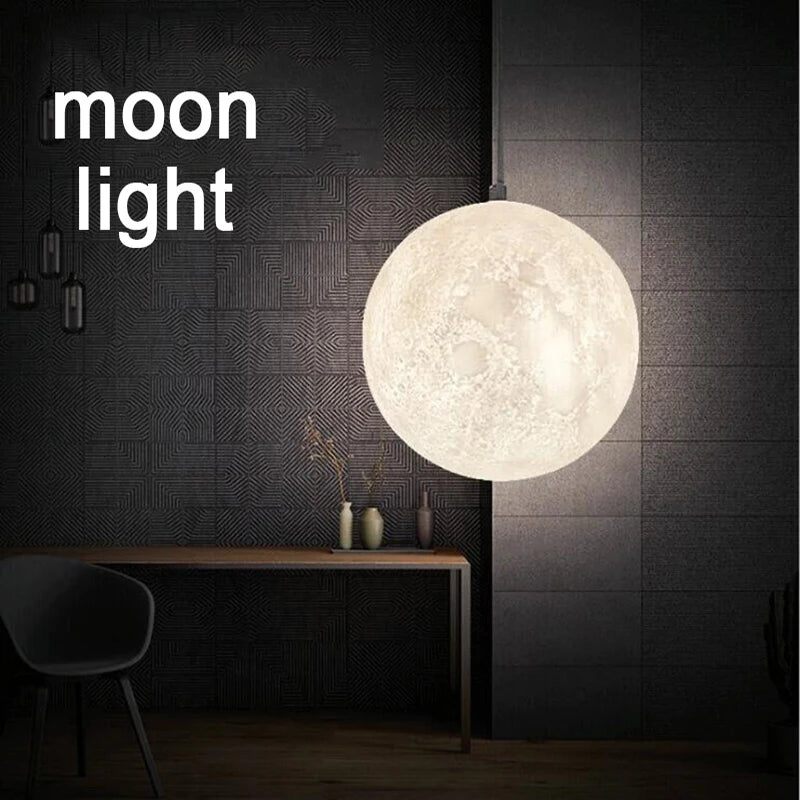 Led 3d Print Moon Pendant Living Room Restaurant  Hanging Lamps E27 12w 90v-260v Indoorchildren'S Lighting Luminaire