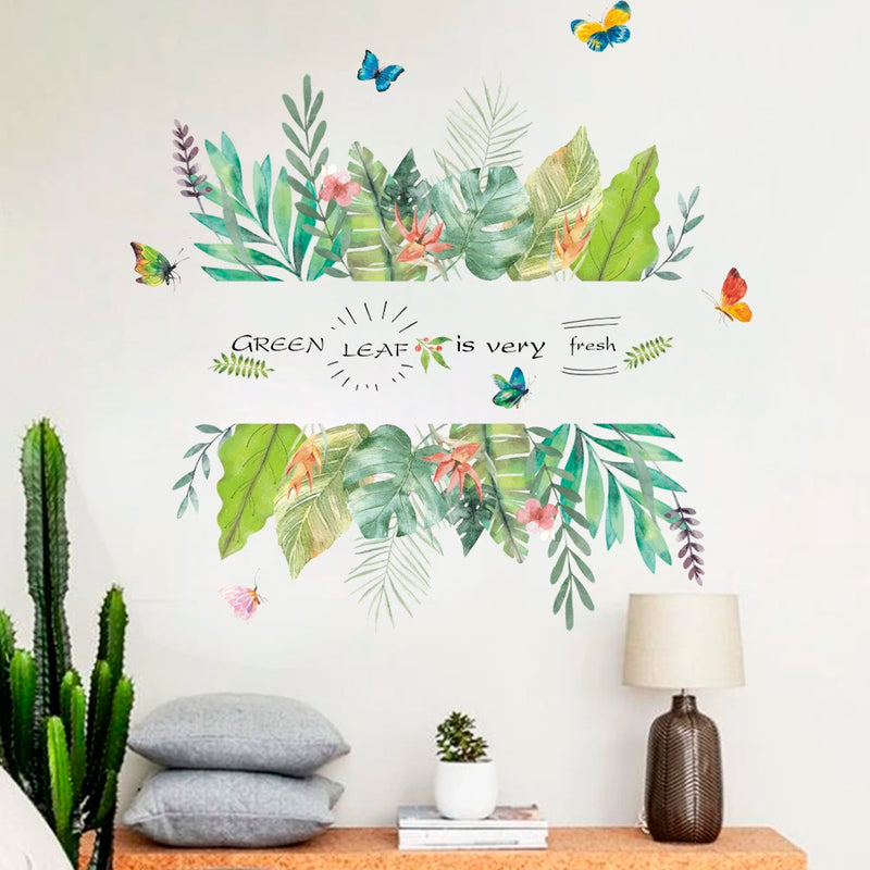 Tropical Tree Leaves flower Butterfly Flamingo Wall Stickers DIY Plant Wall Decals for Living Room Bedroom Home Decor Sticker