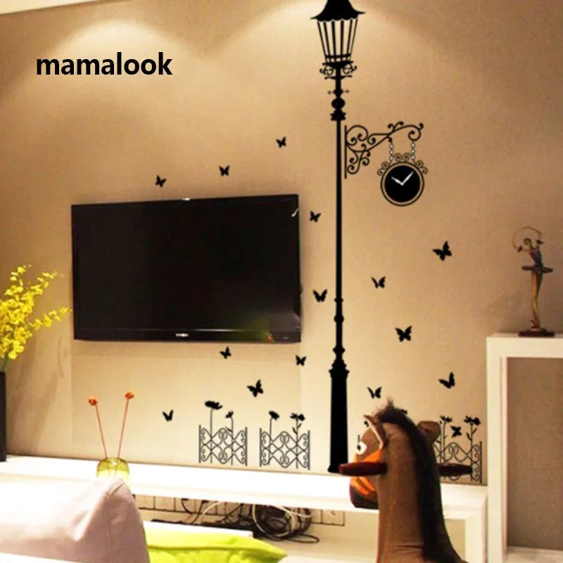 Street lamp butterfly Wall Sticker Living room Bedroom Sofa Background home decoration Vinyl Mural Art Decals Wallpaper