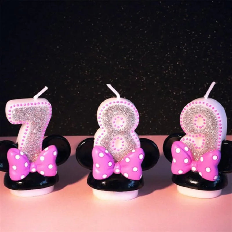 2019 New Handmade Girl Baby Kid Child Birthday Anniversary Candle Birthday Figure Number Candle Pink Bowknot Minnie Candle