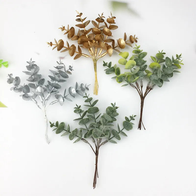 Artificial plastic plants eucalyptus leaf for diy wedding decorative flowers needlework brooch home decor christmas garland