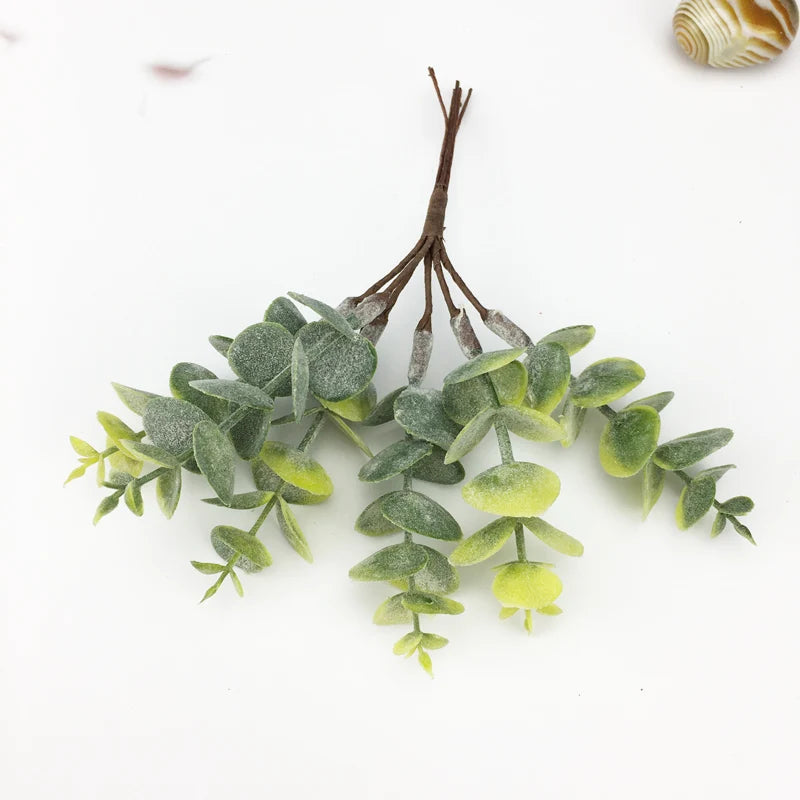 Artificial plastic plants eucalyptus leaf for diy wedding decorative flowers needlework brooch home decor christmas garland