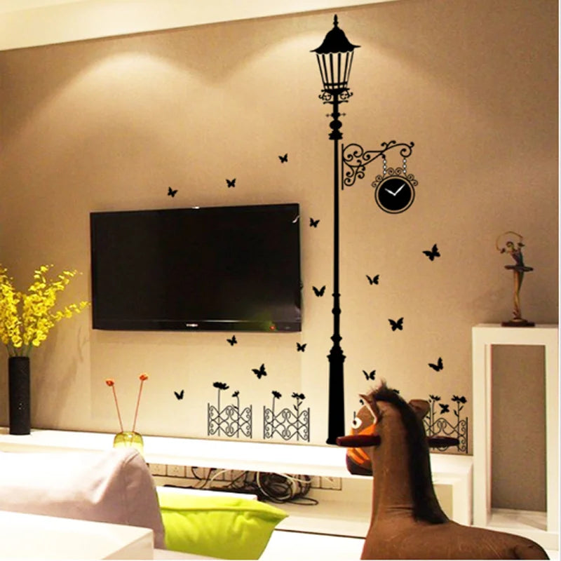 Street lamp butterfly Wall Sticker Living room Bedroom Sofa Background home decoration Vinyl Mural Art Decals Wallpaper