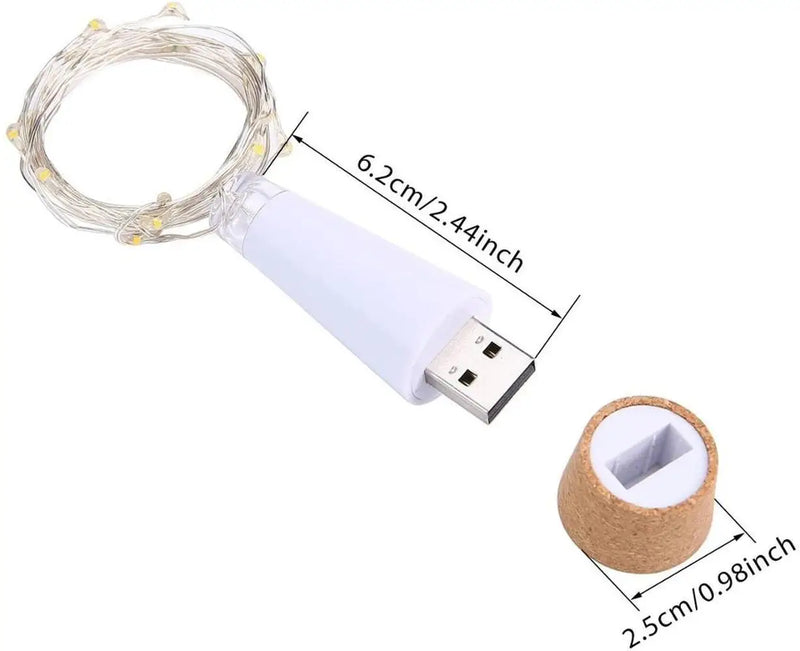 2m 20 LED Cork Bottle Fairy Light USB Rechargeable for Bedroom Home Party Wedding Christmas Indoor Decoration String Lamp