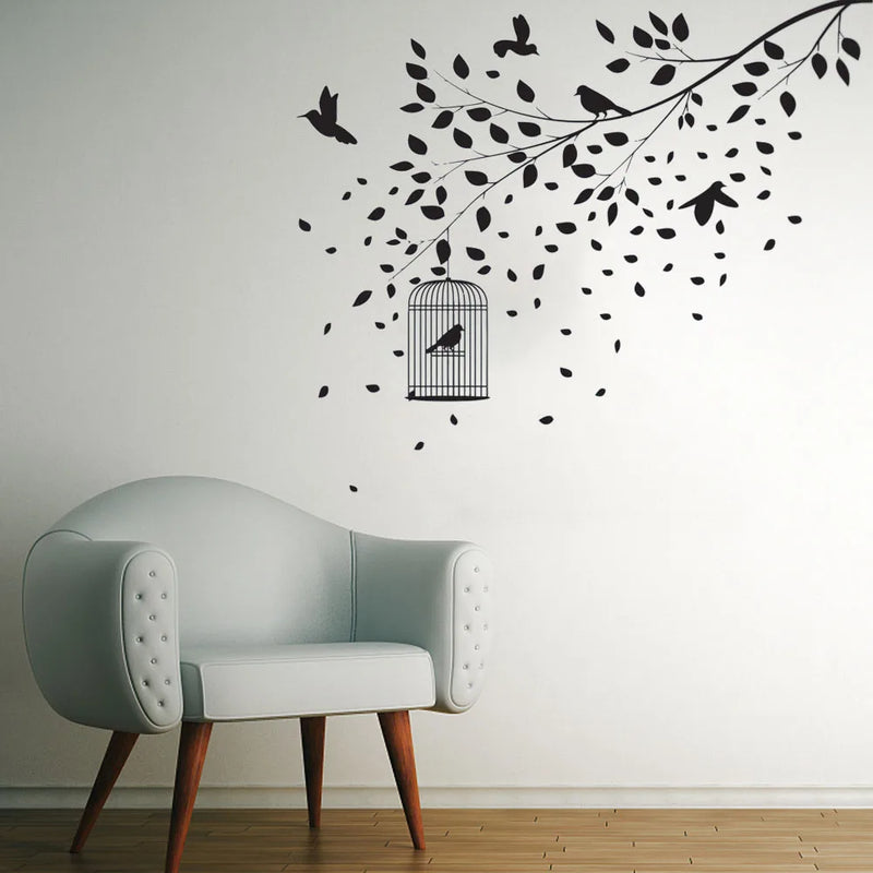 Tree Wall Decal Sticker Bedroom tree of life roots birds flying away home decor Leaves falling Wallpaper