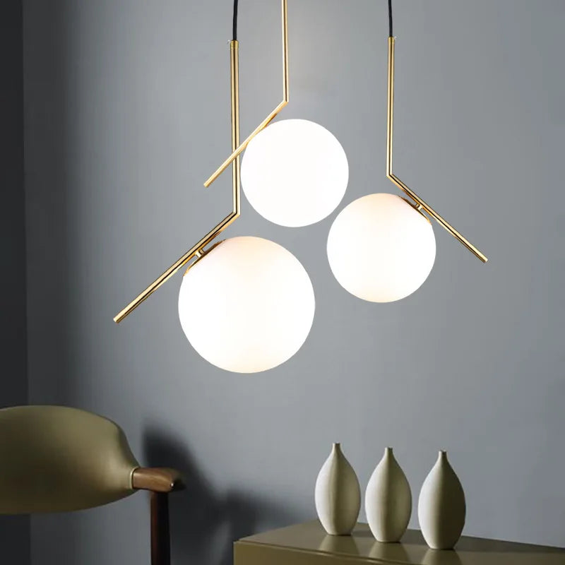 Modern Led Hanging Lamp Minimalism Metal Pendant Lights Glass Round Glass Ball Bedside Lighting Living Room Kitchen Nordic Deco