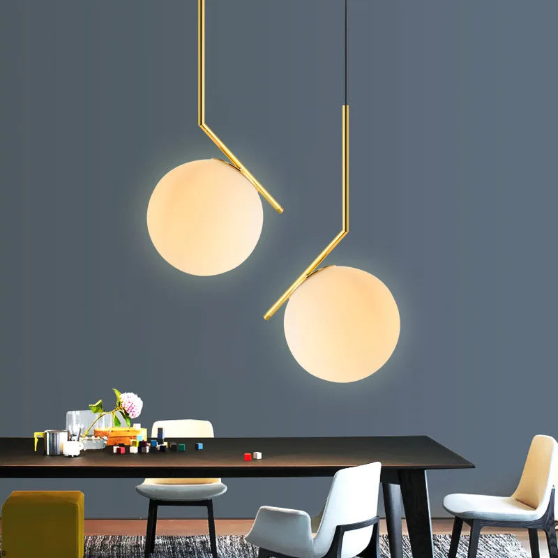 Modern Led Hanging Lamp Minimalism Metal Pendant Lights Glass Round Glass Ball Bedside Lighting Living Room Kitchen Nordic Deco