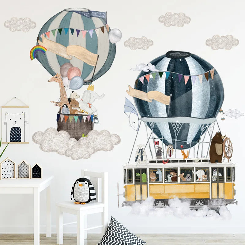 Cartoon Kids room Wall Decor Wall Stickers Hot Air Balloon Vinyl Wall Decals for Home Decoration Art Murals Sticker Wallpaper