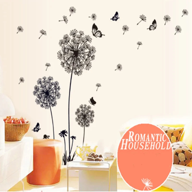 Black Dandelion Wall Sticker Butterflies On The Wall Living Room Bedroom Window Decoration Mural Art Decals Home Decor Sticker