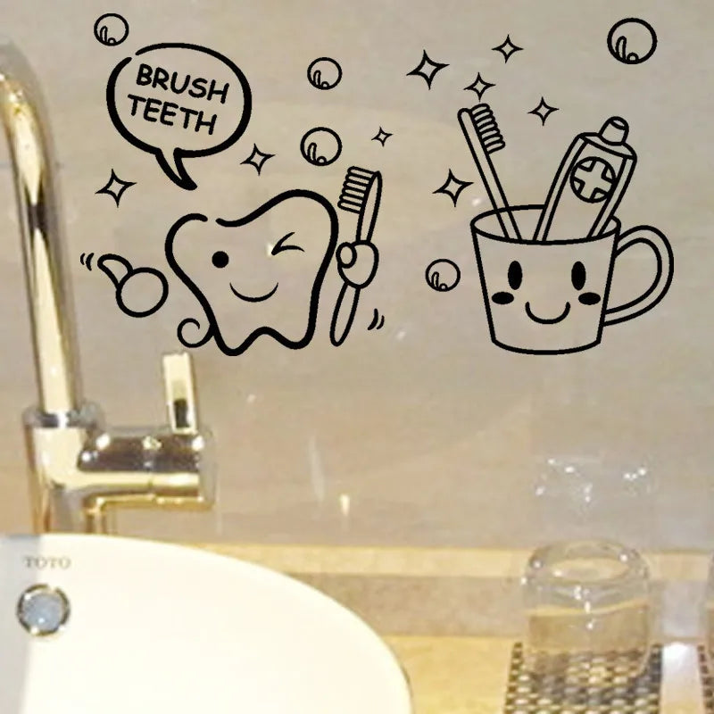 Cute modern lovely cost price Brush Teeth cute home decor wall stickers kids bathroom washroom laundry room waterproof mural art