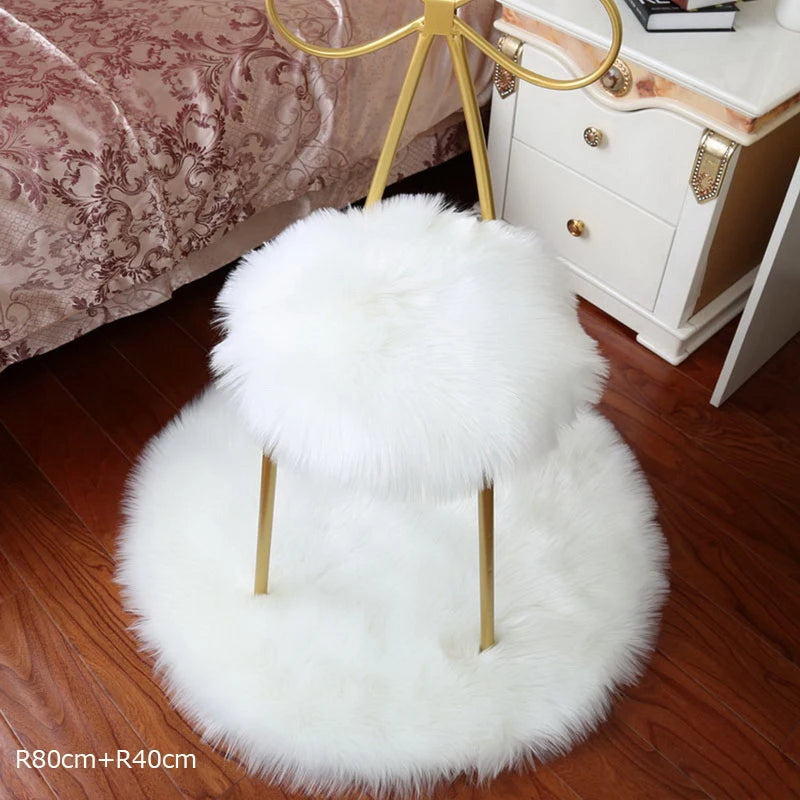 White Round Fur Rugs For Bedroom Furry Mats Living Room Washable Children's Room Floor Carpet Pink Shaggy Sheepskin Home Decor