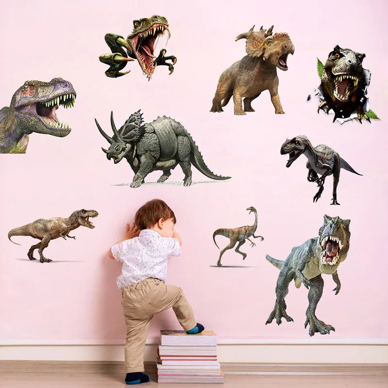 Various Dinosaur Wall Stickers Boy Kids room Wall Decor Tyrannosaurus PVC Wall Decals Removable Art Murals for Home Decoration