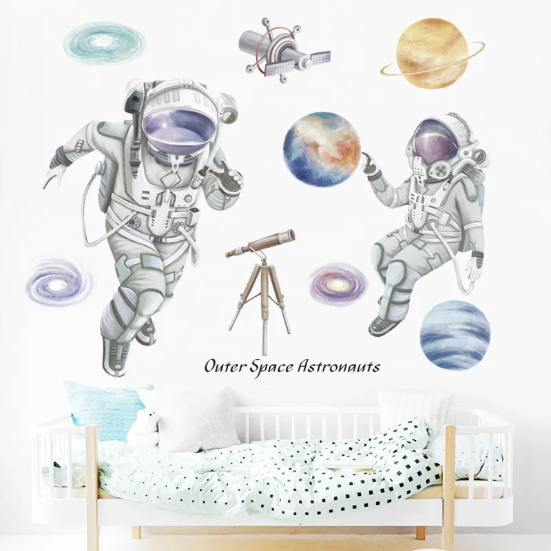 Astronaut Wall Stickers for Kids rooms Kindergarten Wall Decor Vinyl Remvable PVC Wall Decals Art Tiles Murals Home Decoration