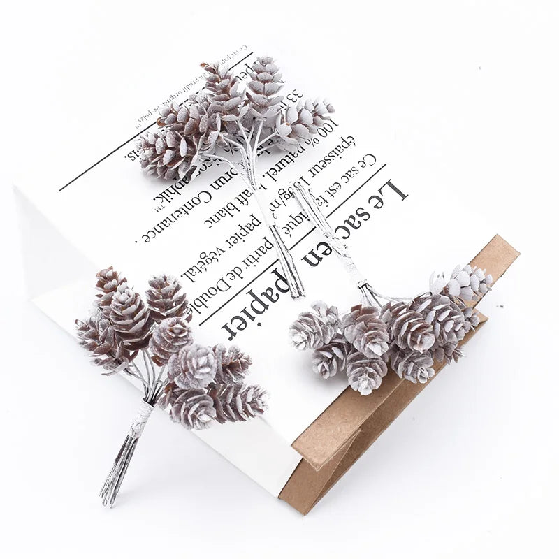 10pcs Artificial Pine Cone Fake Plants Diy Gifts Box Stamen Vases for Christmas Home Decor Wedding Bridal Accessories Clearance