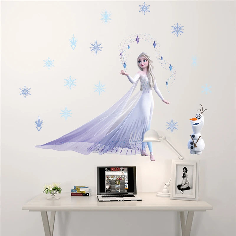 Cartoon Elsa Queen Olaf Wall Sticker For Girls Bedroom Home Decoration Diy Anime Art Mural Pvc Movie Frozen Poster Kids Decals