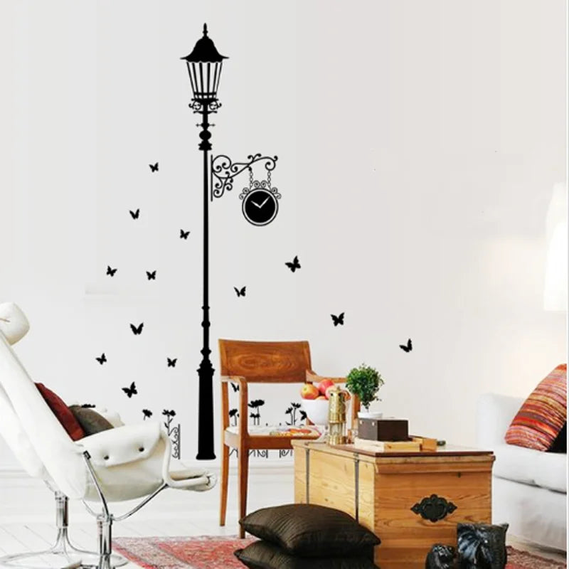 Street lamp butterfly Wall Sticker Living room Bedroom Sofa Background home decoration Vinyl Mural Art Decals Wallpaper