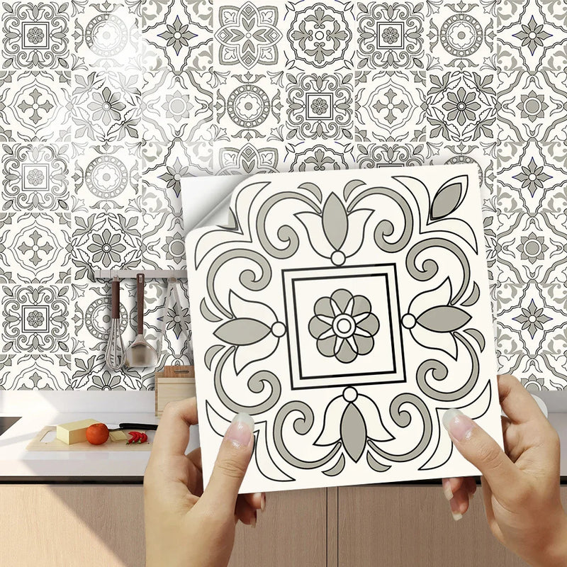 10/15cm European Style Tiles Sticker Kitchen Bathroom Wardrobe Home Decor Peel & Stick Oil-proof Ceramics PVC Art Wall Decals