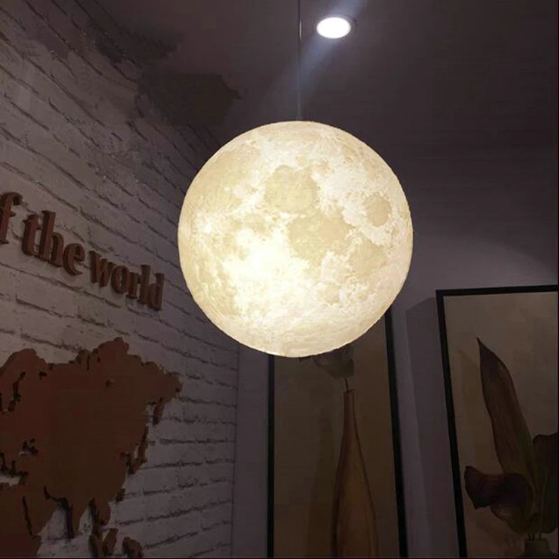 Led 3d Print Moon Pendant Living Room Restaurant  Hanging Lamps E27 12w 90v-260v Indoorchildren'S Lighting Luminaire