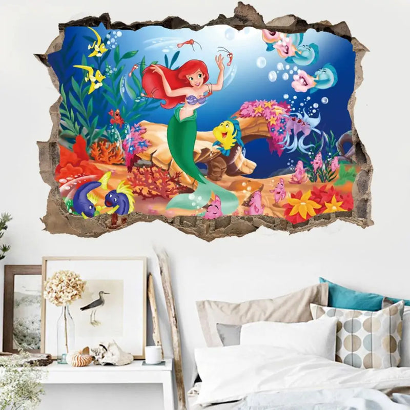 3D Mermaid Princess Underwater Scenery Porthole Wall Stickers For Girls Room Decoration Mural Art Diy Home Decals Kids Gift