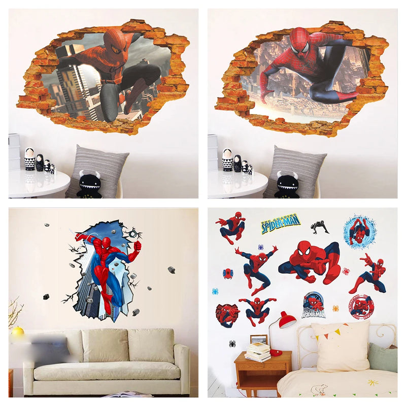 Spiderman Theme Wall Stickers For Kids Room Home Decoration 3d Cartoon Super Hero Mural Art Boys Decals Diy Anime Movie Posters