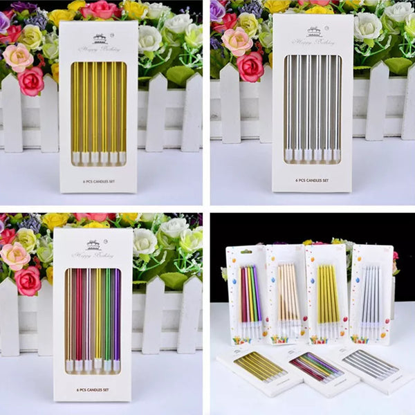 6pcs Metal Chrome Gold Silver Birthday Candles DIY Colorful Cake Decors Wedding Baby Shower Supplies Party Cake Candles Topper